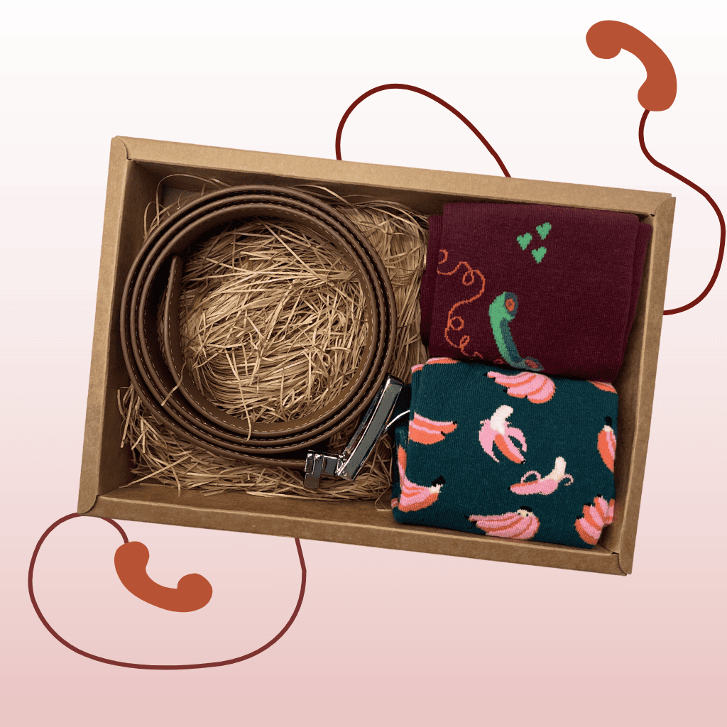 Playful Bond – 玩趣相連禮盒(棕色皮帶＋紅綠趣味襪)