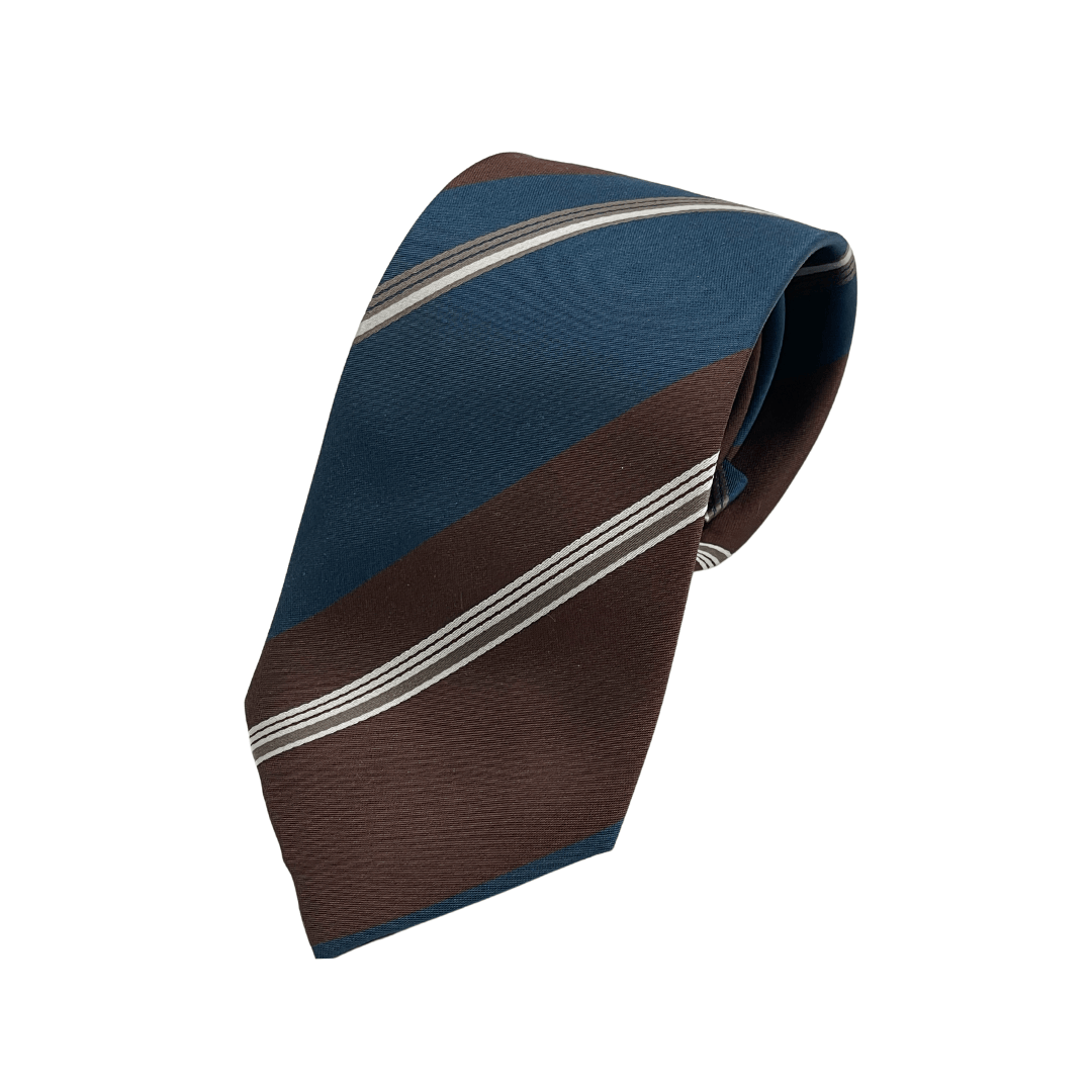 白細斜紋藍咖啡領帶