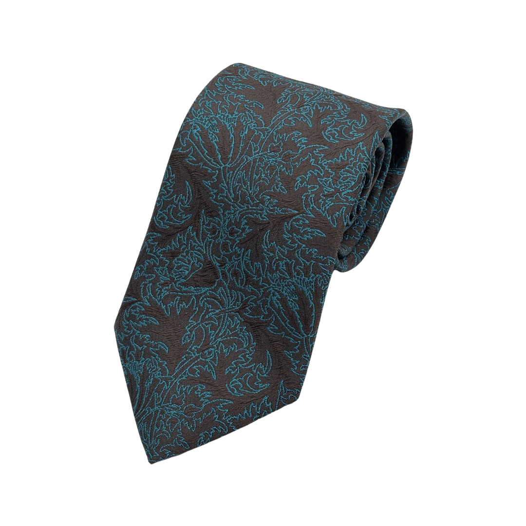 藍綠花卉咖領帶