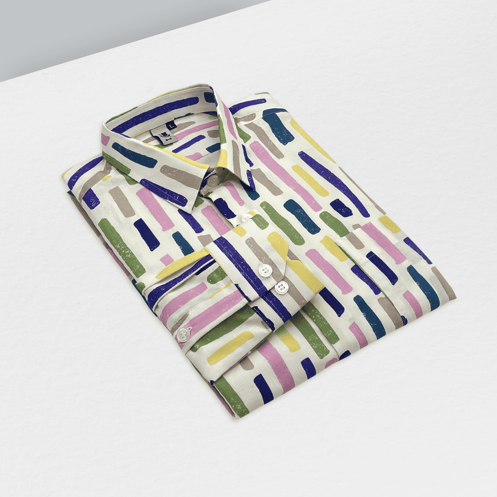 粉紫筆刷米白襯衫